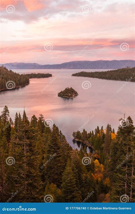 Sunset View Over Fannette Island at Emerald Bay in Lake Tahoe Stock ...