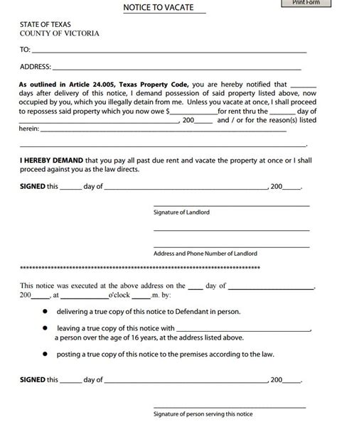 Free Texas Notice To Vacate Pdf Template Form Download