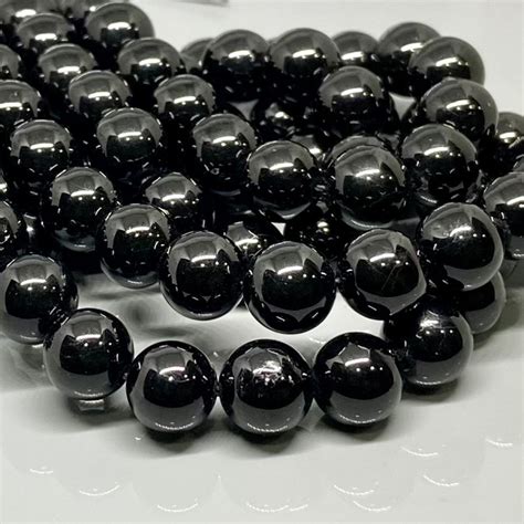 Natural Black Tourmaline 8mm Smooth Round Gemstone Beads Strand 11591