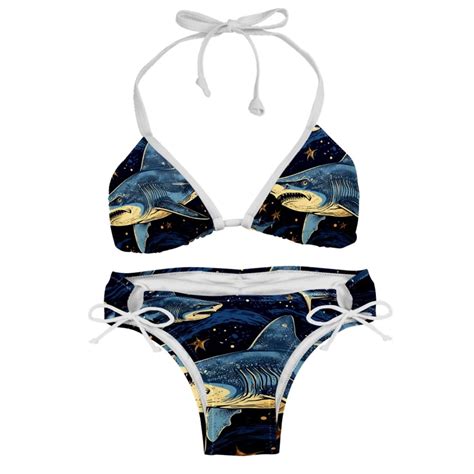 Starry Shark One Piece Swimsuit Bikini Set Detachable Sponge Adjustable Strap Two Pack Beach