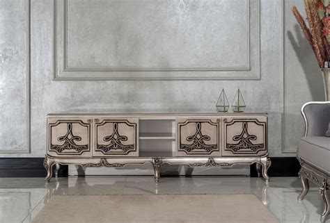 Casa Padrino Luxury Baroque Tv Cabinet Silver Magnificent Solid Wood