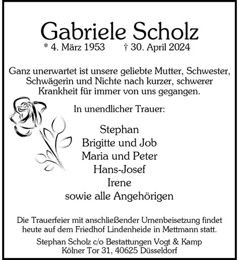 Alle Traueranzeigen für Gabriele Scholz trauer rp online de