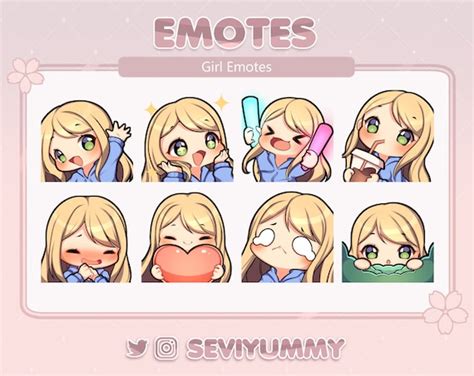 Twitch Discord Emotes Chibi Girl Blonde Hair Light Etsy