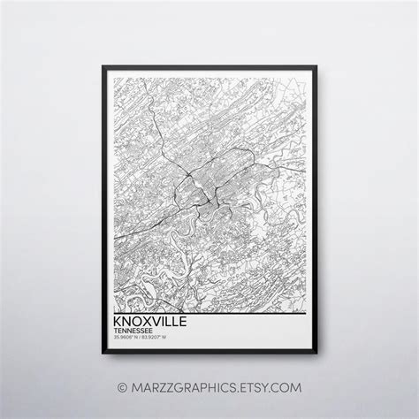 Knoxville Map Poster Print Wall Art Tennessee T Printable Etsy Map