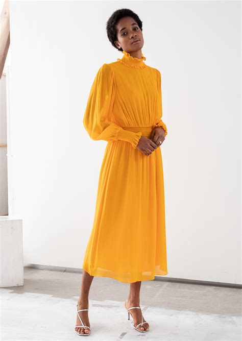 And Other Stories High Neck Ruched Midi Dress