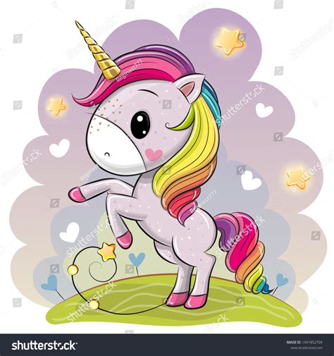 Cute Cartoon Unicorn Lush Rainbow Mane Stock Vector Royalty Free