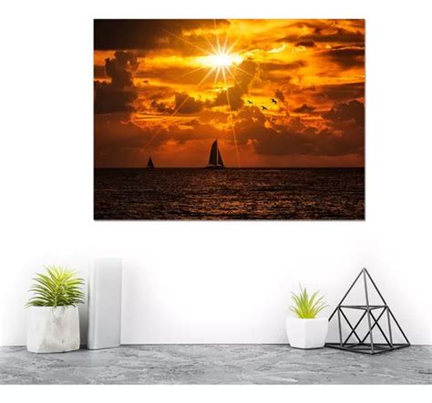 Cuadro Atardecer Silueta Velero Lienzo Canvas 60 X 40 Cm Envío gratis