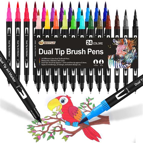 Buy Colouring Pens 24 Colors Felt Tip Pens Set Dual Tip Brush Pens Art