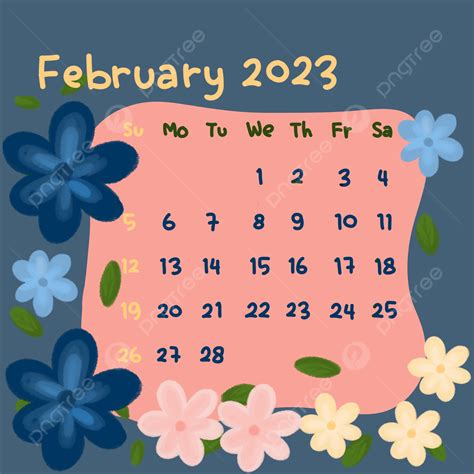 February 2023 Calendar In Pastel Colors Decorated With Flowers Template Download On Pngtree