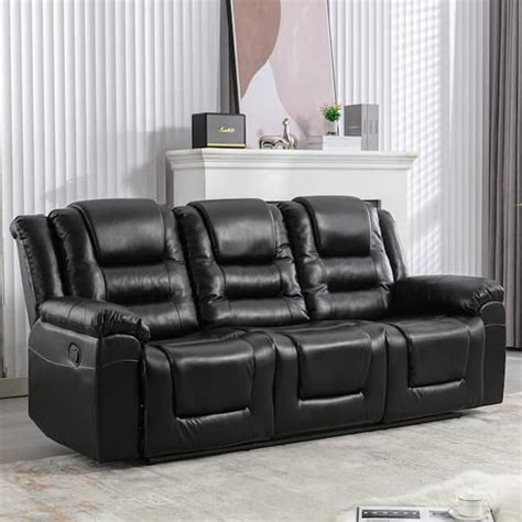 Merax 84 2 In W Square Arm Rectangle Faux Leather Reclining Sofa In