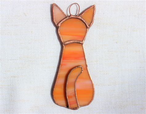 Small Stained Glass Cat Orange Tabby Etsy