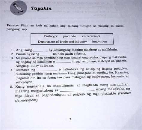 SOLVED Tayahin Panuto Piliin Sa Loob Ng Kahon Ang Salitang Tutugon Sa