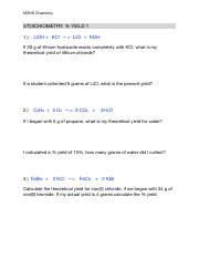 Chemistry Stoichiometry Calculate Yield Percent Yield Course Hero