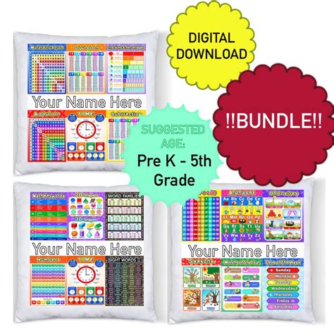 Pre K 5th Grade Learning Pillow Template Bundle Png Download Etsy