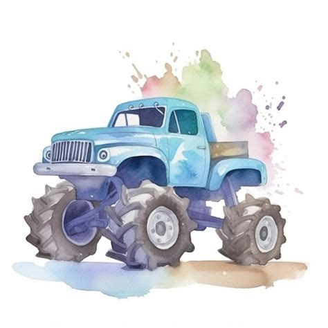 Monster Truck Em Aquarela Efeito Aquarela Foto Premium