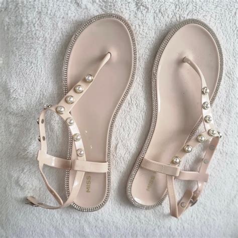 WOMEN SANDALS Miss KG Nude Thong Sandals Diamante Depop