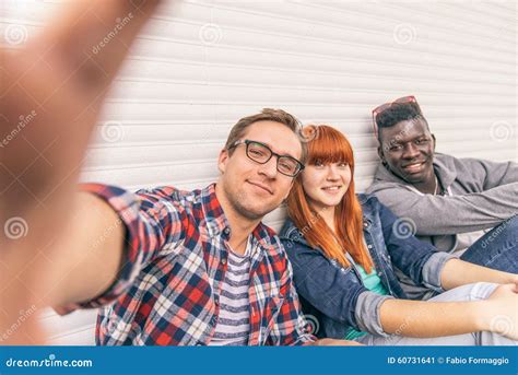 Multiracial Group Taking Selfie Stock Image Image Of Enjoying Multi