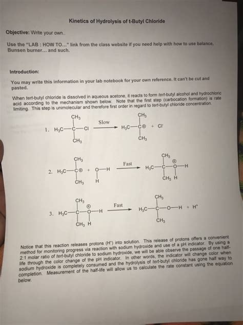 Solved Kinetics Of Hydrolysis Of T Butyl Chloride Objective Chegg