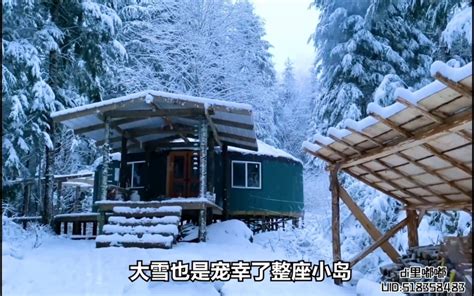 父子二人不惧寒冷，冒着严寒在森林里盖木屋，厚雪覆盖住着才奢华