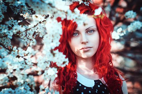 Wallpaper Women Redhead Dyed Hair Depth Of Field Long Hair Red