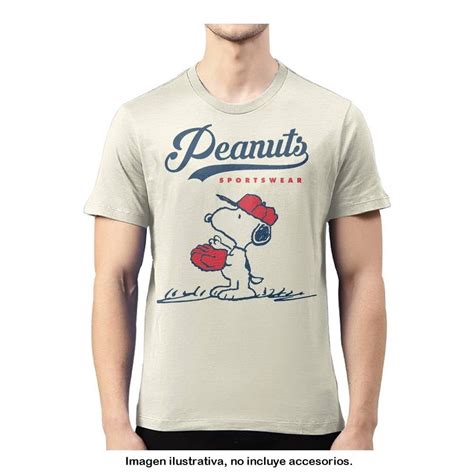 Playera Peanuts Talla M Manga Corta Snoopy Béisbol Beige Walmart