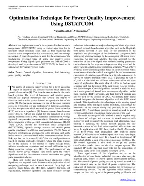 Pdf Optimization Technique For Power Quality Improvement Using