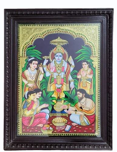 Teak Wood Frame Ramar Pattabhishekam Tanjore Painting Size Without