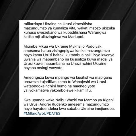 Millardayo On Twitter Ukraine Na Urusi Zimesitisha Mazungumzo Ya