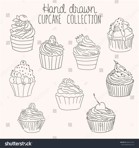 Hand Drawn Cupcakes Collection Vector Illustration Stock Vector