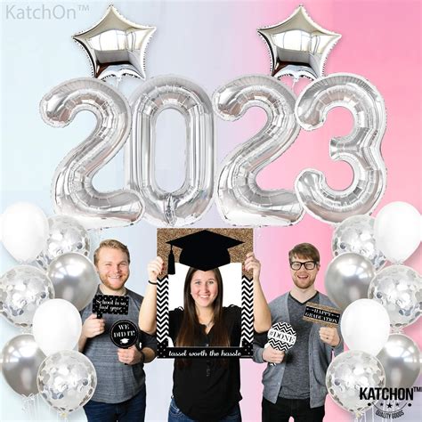 KatchOn Globos plateados de graduación de 16 pulgadas con juego de