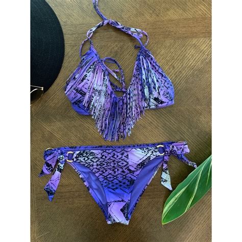 Radio Fiji Swim Radio Fiji Purple And Black Fringe Bikini Small