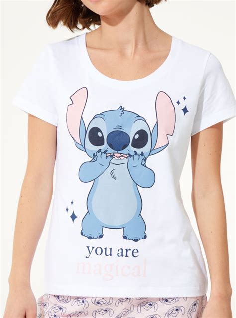 Ripley Pijama Mujer Disney Blanco Pv23 Stitch Pijama Lls 0087