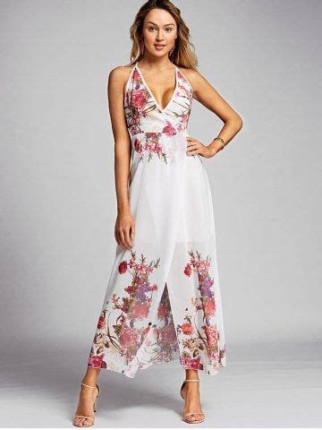 Floral Print Halter Chiffon Dress Cheap Maxi Dresses Formal Dresses