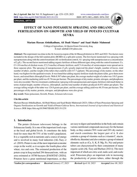 Pdf Effect Of Nano Potassium Spraying And Organic Fertilization On