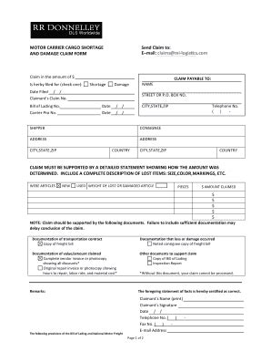 Fillable Online Dlsw Ltl Claim Form Docx Fax Email Print Pdffiller