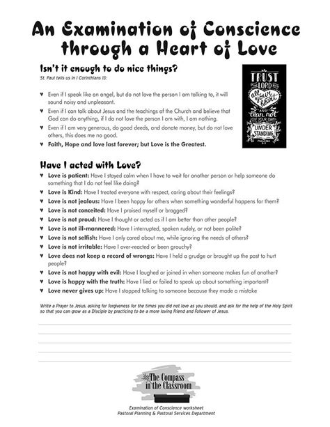 Examination Of Conscience Worksheet