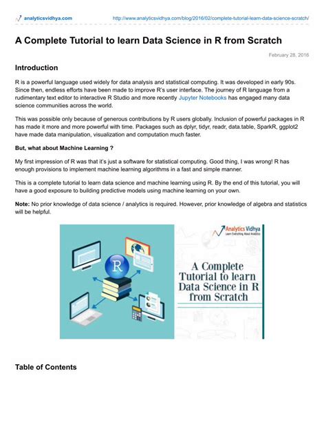 Pdf A Complete Tutorial To Learn Data Science In R From Scratch