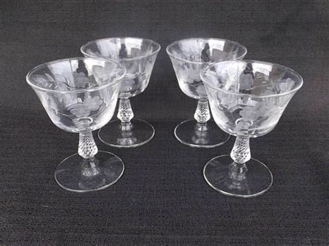 Vintage Libbey Rock Sharpe Blossom Stem 3007 Set Of 4 Low Etsy