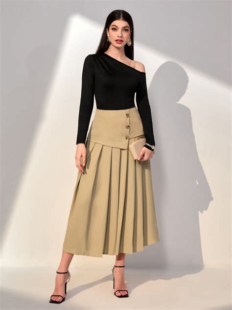 SHEIN Modely High Waist Fold Pleated Skirt SHEIN USA