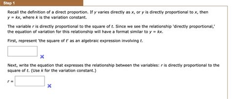 Solved Stepnrecall The Definition Of A Direct Proportion If Y Varies Directly As X Or Y Is