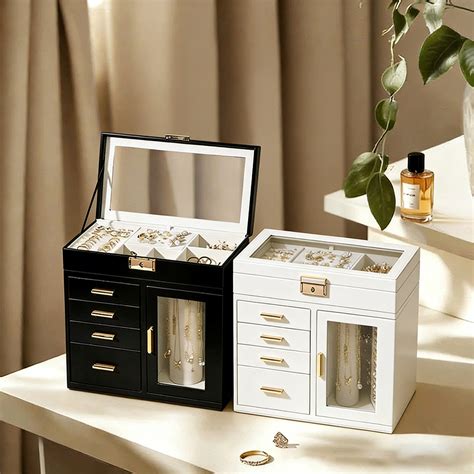 Porta Joias Grande Com Divisórias - Porta Joias de Couro Luxuoso Grande com Divisórias - Organizador e ...
