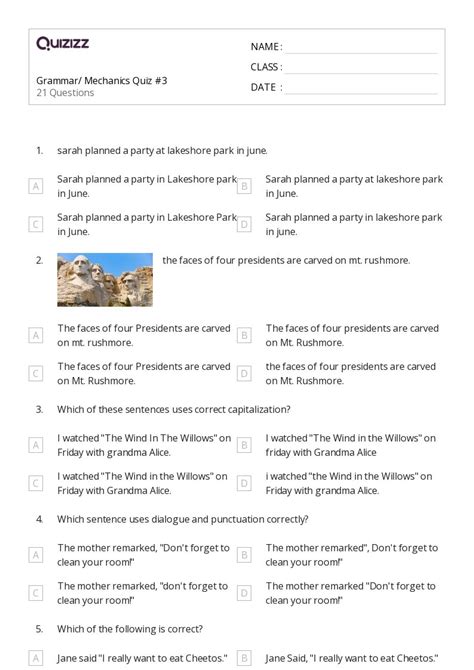 Grammar And Mechanics Worksheets For Th Class On Quizizz Free