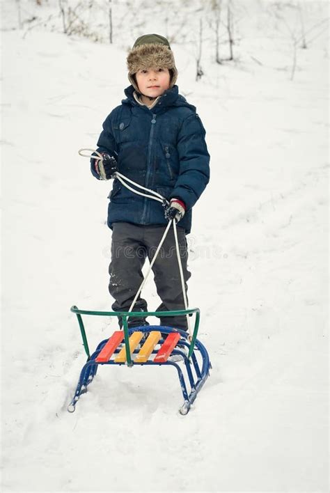 Children Sled In Winter In Fresh Air Stock Photo Image Of Playful