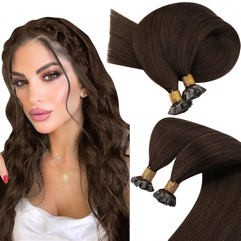 Flat Tip Hair Extensions Human Hair Brown Pre Bonded Flat