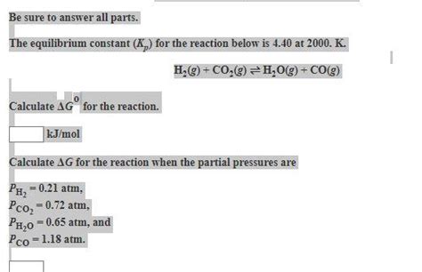 Solved The Equilibrium Constant Kp For The Reaction B