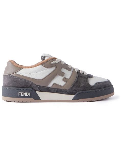 Fendi Fendi Match Suede Trimmed Leather Sneakers Gray Fendi