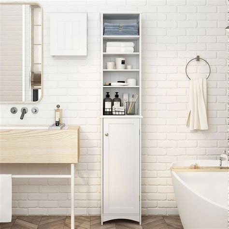 Soges 65 Inch Tall Bathroom Storage Cabinet Free Standing Bathroom Tower 5 Tier Shelves White