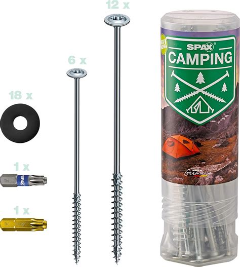 Spax Tent Screws Camping Complete Set Universal Screw Pegs 18 Pieces