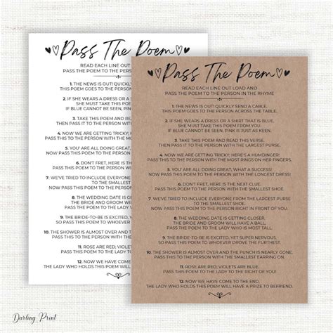 Pass The Poem Bridal Shower Games T Passing Poem Rustic Bridal