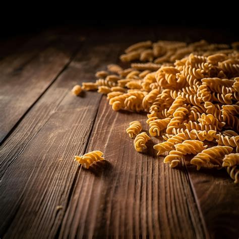 Premium Photo Raw Pasta Fusilli On Dark Wooden Background